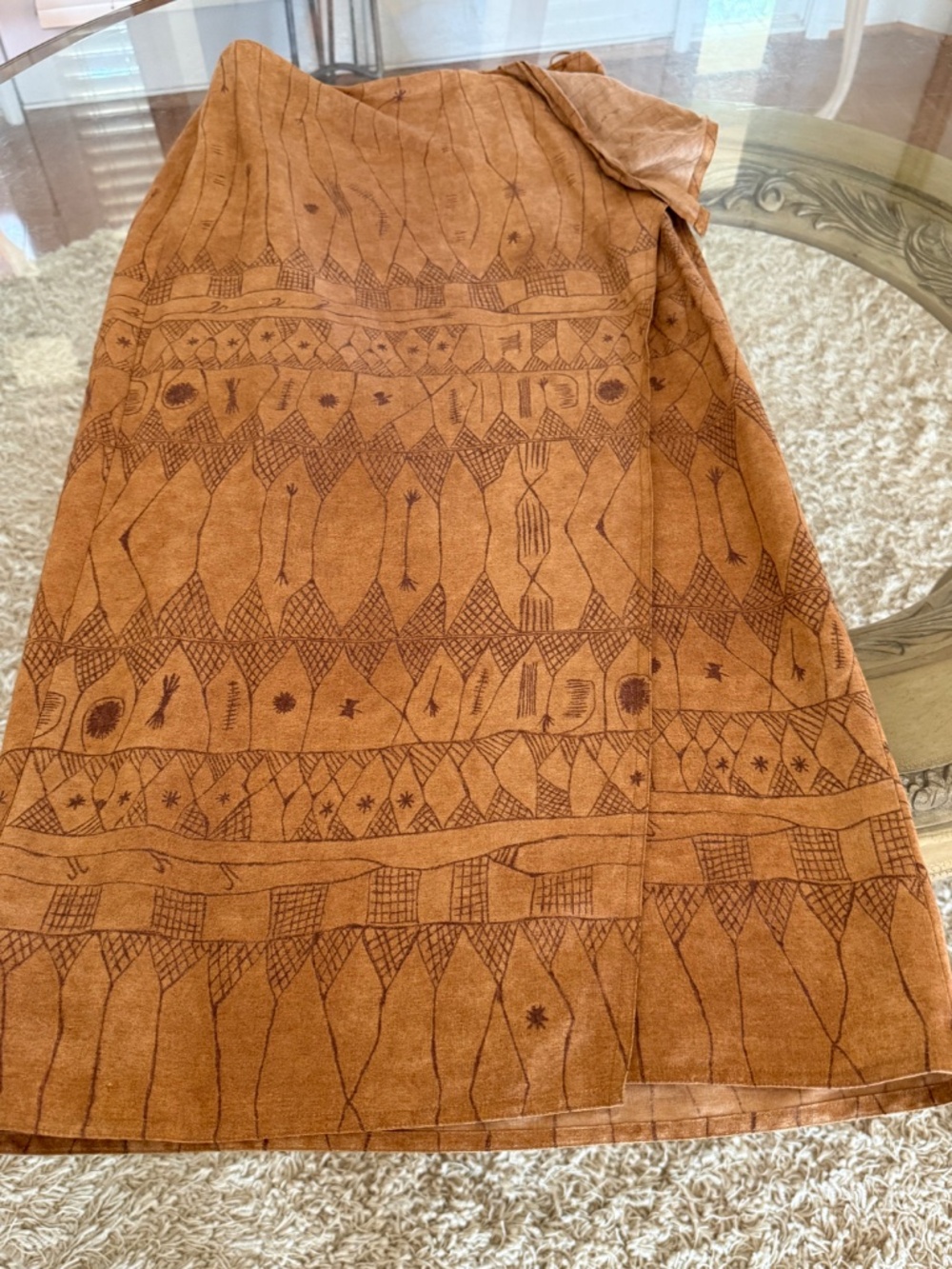 VTG Lauren Ralph Lauren Womens Maxi Tie Wrap Skirt 100% Linen 12 Boho Aztec - Picture 6 of 10